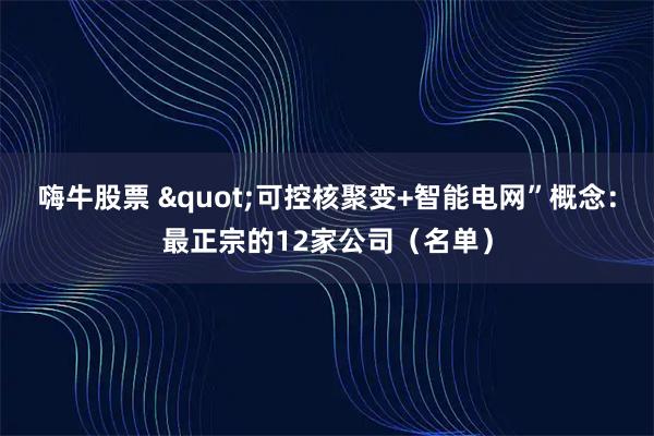 嗨牛股票 "可控核聚变+智能电网”概念：最正宗的12家公司（名单）