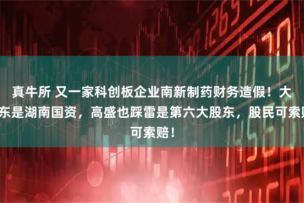 真牛所 又一家科创板企业南新制药财务造假！大股东是湖南国资，高盛也踩雷是第六大股东，股民可索赔！