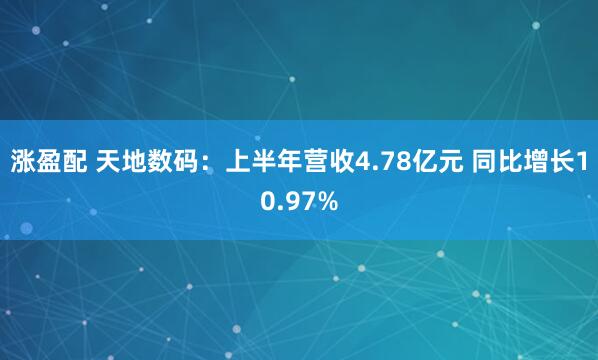 涨盈配 天地数码：上半年营收4.78亿元 同比增长10.97%